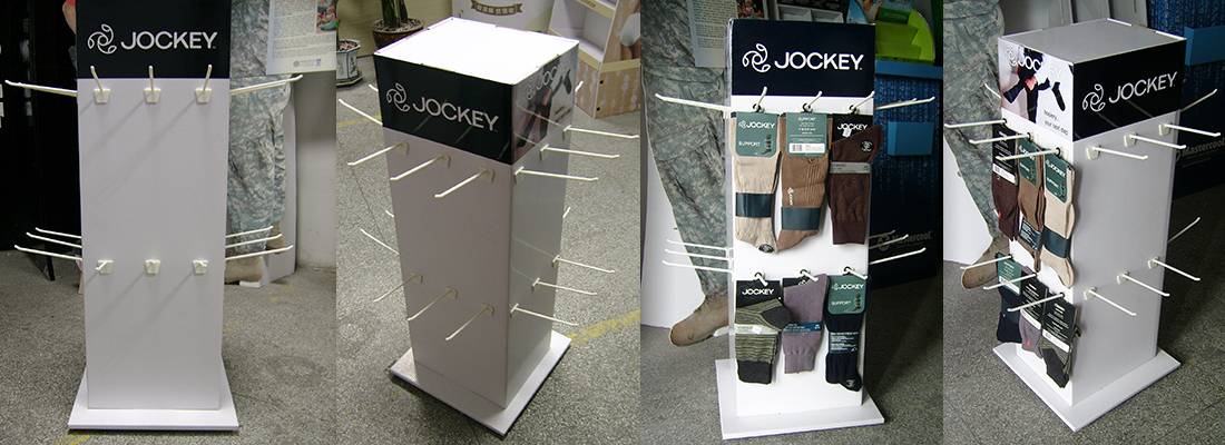 Jockey Men's Socks 4 Sided Cardboard Peg Hooks Display Stand