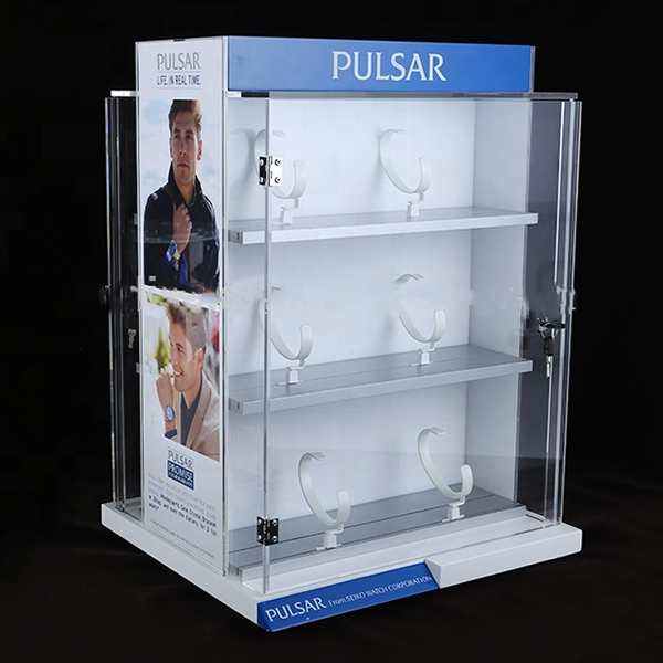 Acrylic Display Case for Counter with 2 Double-Sided Shelves