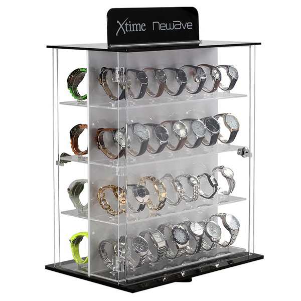 Double Sided 4 Tier Acrylic Watch Display Cabinet with Lock