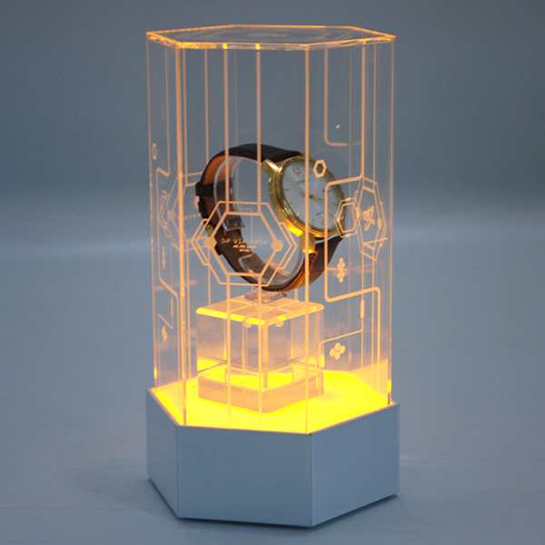 Hexagon LED Lights Acrylic Watch Display Case
