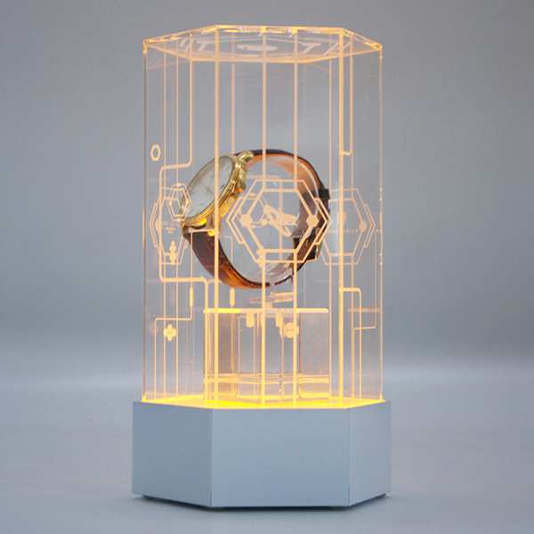 Hexagon LED Lights Acrylic Watch Display Case