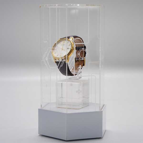 Hexagon LED Lights Acrylic Watch Display Case