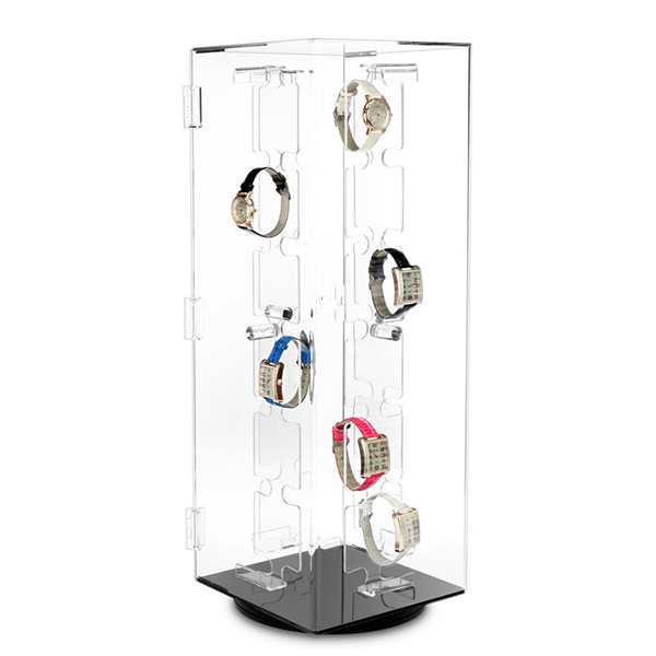 Rotating Clear Acrylic Watch Display Cabinet with Lock